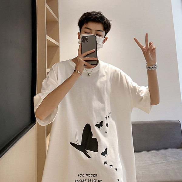 Tricou lat pentru bărbați cu aplicație și decolteu oval