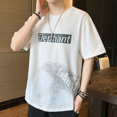 Casual ανδρικό μπλουζάκι με κοντά μανίκια και οβάλ λαιμόκοψη-ασύμμετρο μοντέλο