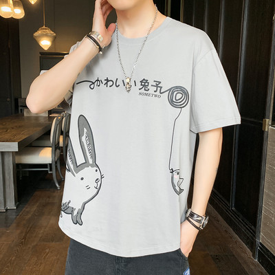 Casual ανδρικό μπλουζάκι με κοντά μανίκια και οβάλ λαιμόκοψη-ασύμμετρο μοντέλο