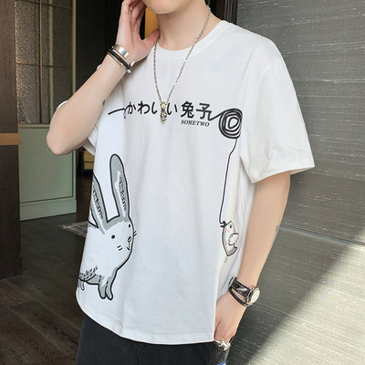 Casual ανδρικό μπλουζάκι με κοντά μανίκια και οβάλ λαιμόκοψη-ασύμμετρο μοντέλο