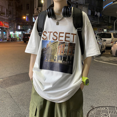 Tricou lat de vară cu aplicație colorată pentru bărbați