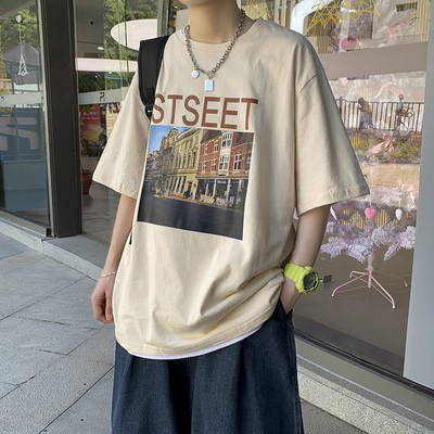 Tricou lat de vară cu aplicație colorată pentru bărbați