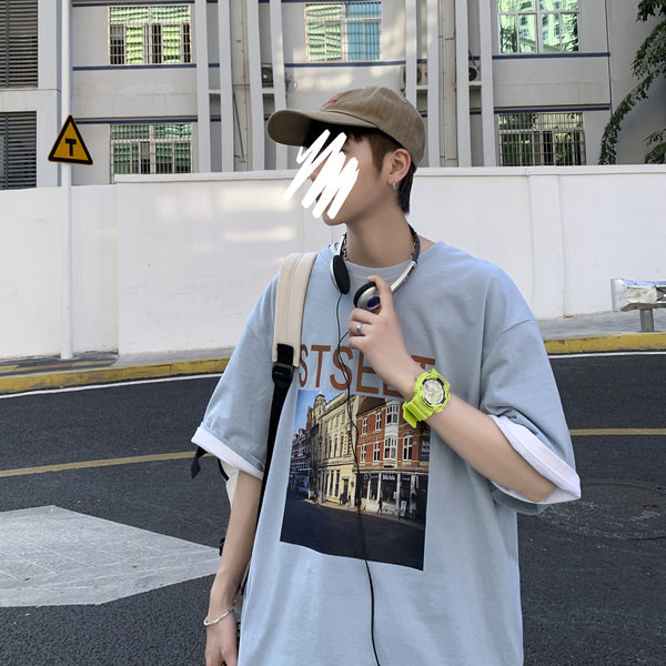 Tricou lat de vară cu aplicație colorată pentru bărbați