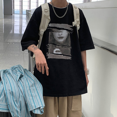 Tricou lat de vară cu imprimeu alb-negru