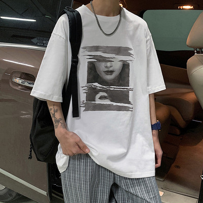 Tricou lat de vară cu imprimeu alb-negru