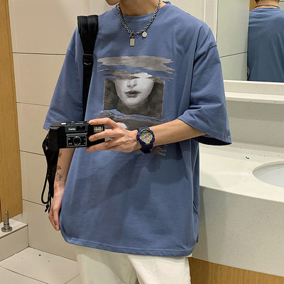 Tricou lat de vară cu imprimeu alb-negru