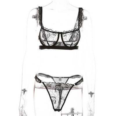 Set intim elegant cu broderie și dantelă în două părți