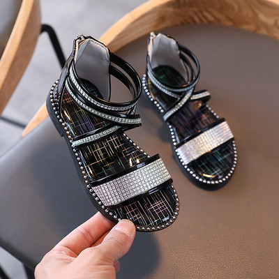 Sandale moderne pentru copii pentru fete cu pietre și fermoar