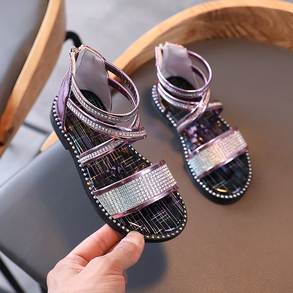 Sandale moderne pentru copii pentru fete cu pietre și fermoar