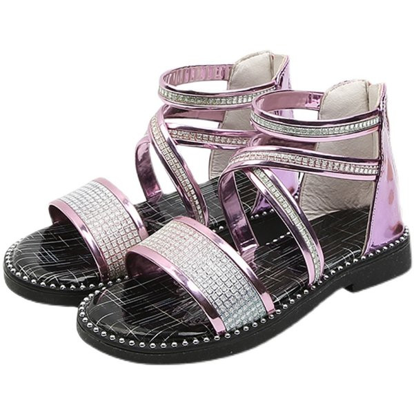 Sandale moderne pentru copii pentru fete cu pietre și fermoar