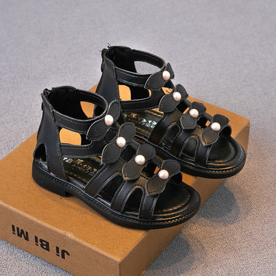 Ležerne dječje sandale s perlama i ravnim potplatom