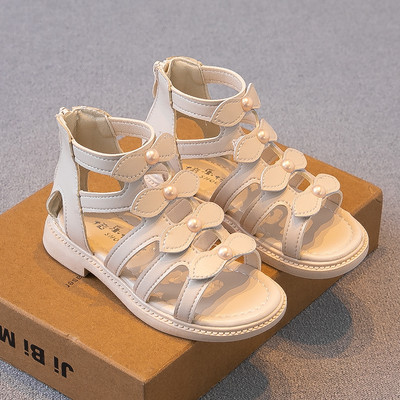 Ležerne dječje sandale s perlama i ravnim potplatom