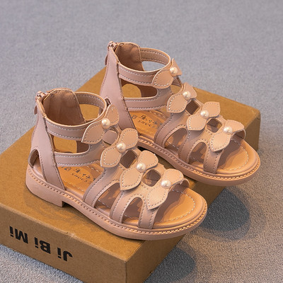 Ležerne dječje sandale s perlama i ravnim potplatom