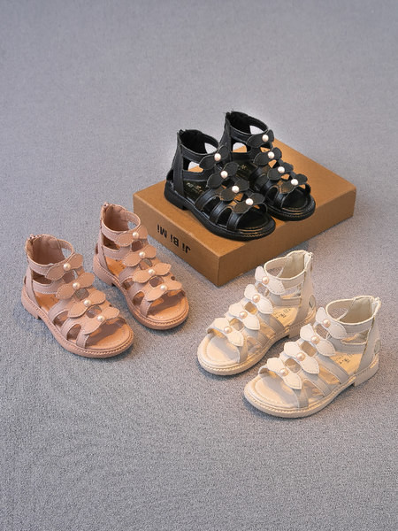 Ležerne dječje sandale s perlama i ravnim potplatom