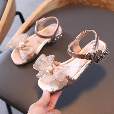 Sandale casual pentru copii cu perle si panglica in trei culori