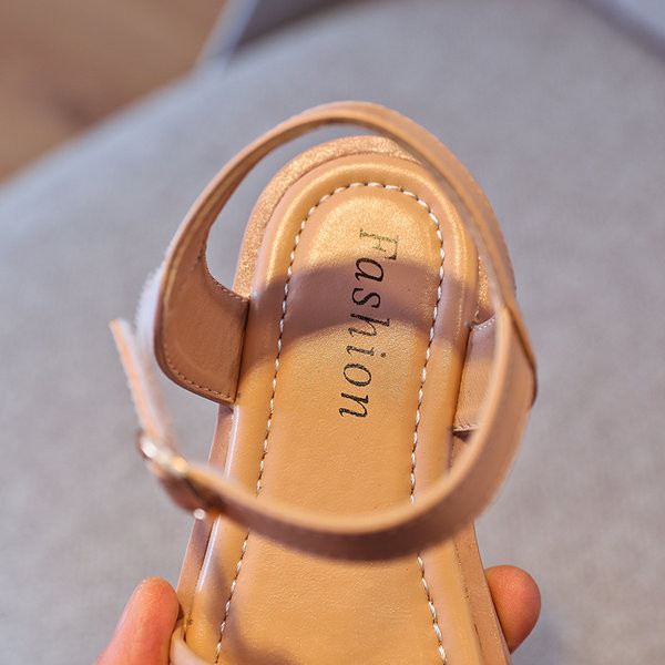Sandale pentru copii din piele ecologica cu catarama in bej si maro
