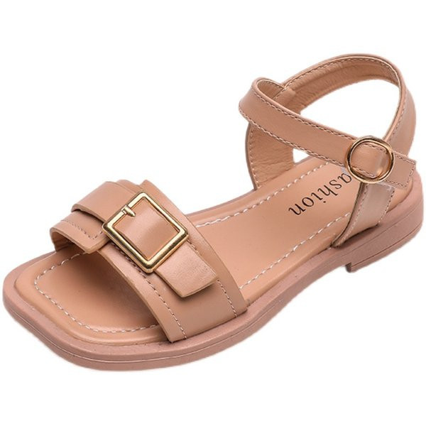 Sandale pentru copii din piele ecologica cu catarama in bej si maro