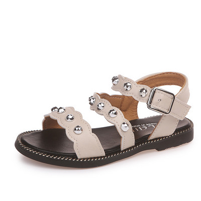 Sandale pentru fete din piele ecologică și carouri metalice