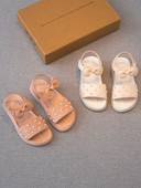 Sandale din piele pentru copii decorate cu perle si panglica