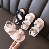 Sandale pentru copii cu panglică și talpă plată în alb și negru