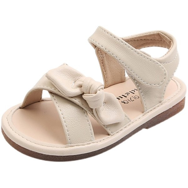 Sandale pentru copii cu talpă plată și panglică în alb și negru