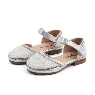 Sandale moderne cu perle și închidere cu velcro