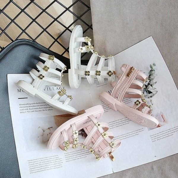 Sandale moderne cu flori și fermoar