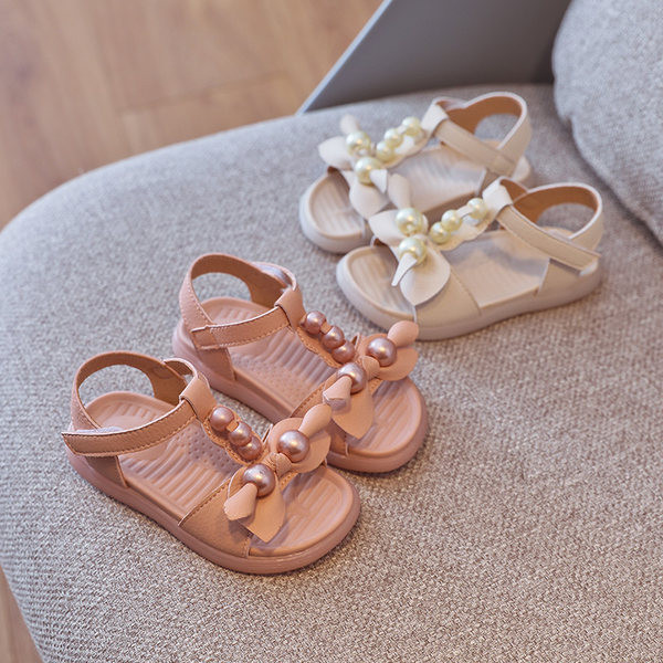 Sandale casual pentru copii cu perle si plasture in doua culori