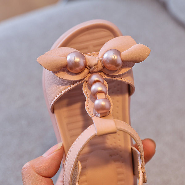 Sandale casual pentru copii cu perle si plasture in doua culori