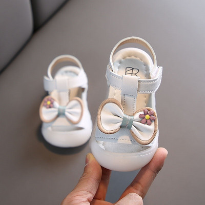 Sandale pentru copii din piele ecologica cu flori si perle