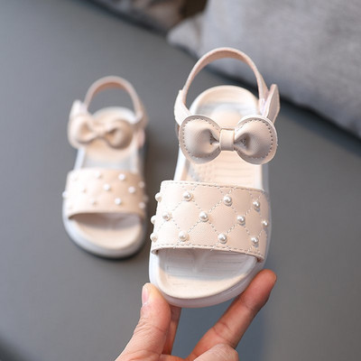 Sandale moderne pentru copii cu perle si panglica