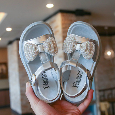 Sandale pentru copii cu perle si panglica in trei culori