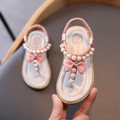 Sandale moderne pentru copii cu panglică și perle - pentru fete