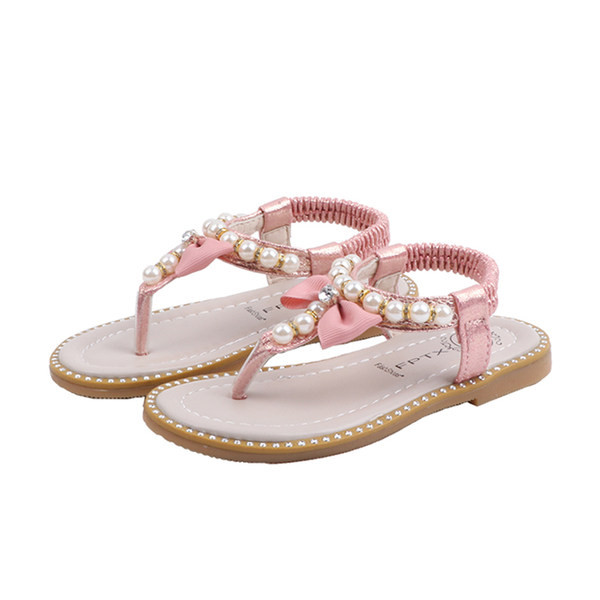 Sandale moderne pentru copii cu panglică și perle - pentru fete
