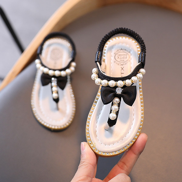 Sandale moderne pentru copii cu panglică și perle - pentru fete