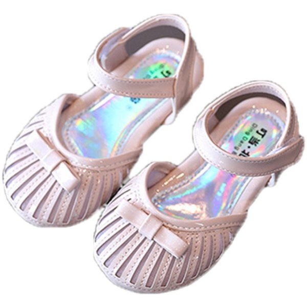 Sandale pentru copii cu panglica si autocolante in negru, roz si alb