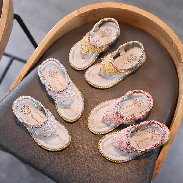 Sandale pentru copii actuale cu pietre și talpă plată