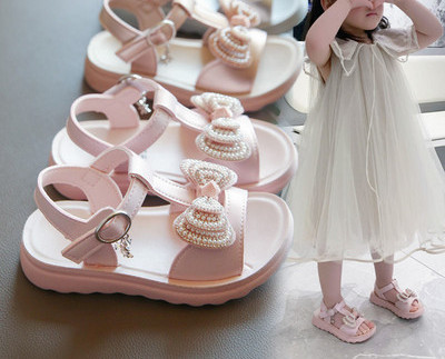 Model nou de sandale pentru fete pentru copii cu panglica si perle