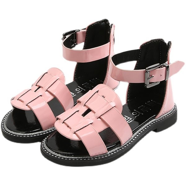 Sandale pentru copii cu cataramă din imitație de piele și talpă plată