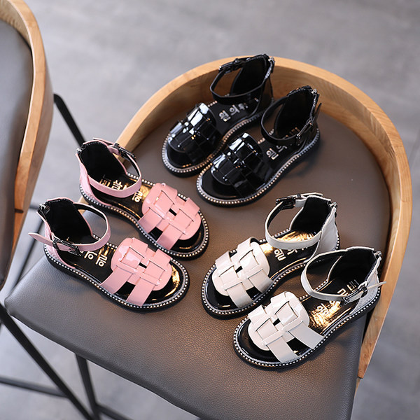 Sandale pentru copii cu cataramă din imitație de piele și talpă plată