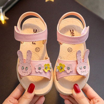 Sandale pentru copii cu talpă plată și element 3D iepure