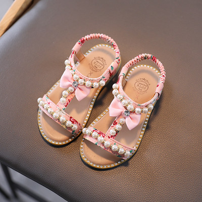 Sandale pentru copii cu panglica si perle potrivite pentru fete