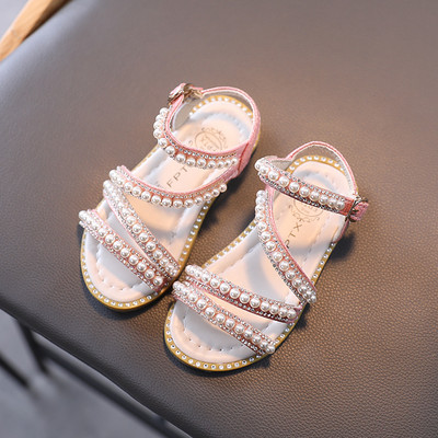 Sandale copii pentru fete cu perle si talpa plata