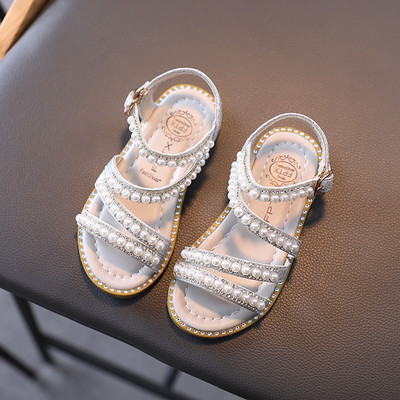 Sandale copii pentru fete cu perle si talpa plata