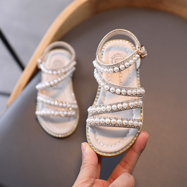 Sandale copii pentru fete cu perle si talpa plata