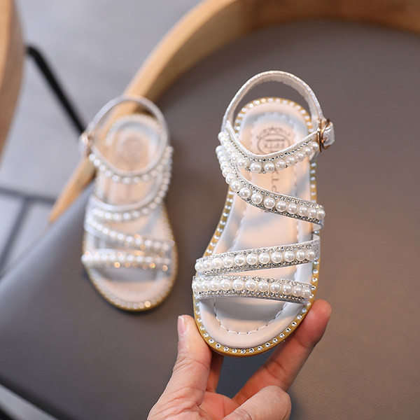Sandale copii pentru fete cu perle si talpa plata