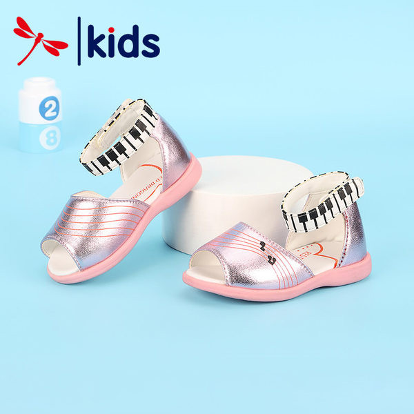 Sandale pentru fete din piele ecologica cu bareta la glezna si inchidere cu velcro