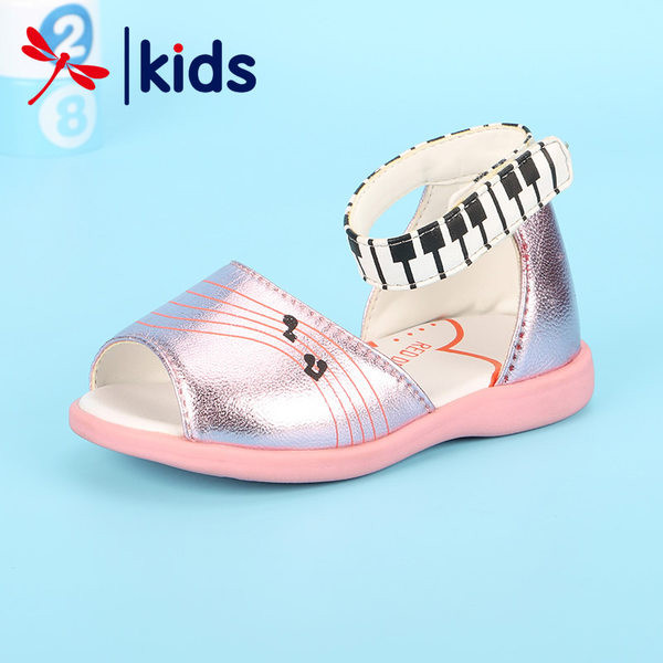 Sandale pentru fete din piele ecologica cu bareta la glezna si inchidere cu velcro