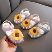 Παιδικά έκο δερμάτινα σανδάλια με τρισδιάστατο λουλούδι και λουράκια βελκρό