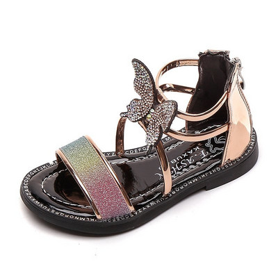 Sandale pentru copii cu particule strălucitoare și element fluture 3D